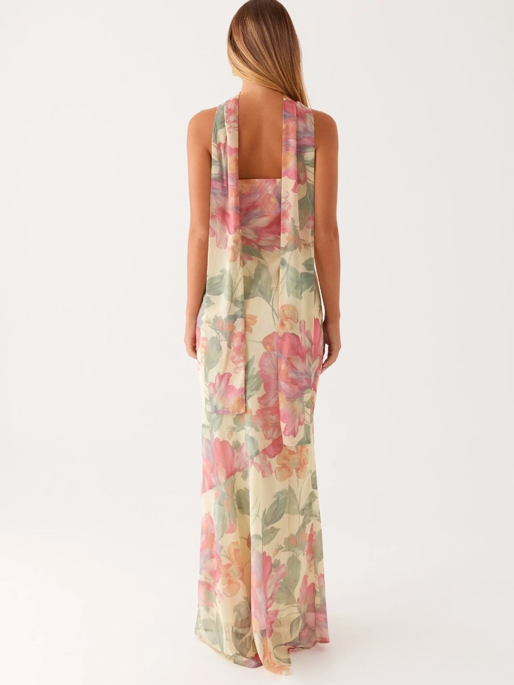Peppermayo Strapless Floral Maxi Dress in Cream with Pink & Green - Picture 3 of 4